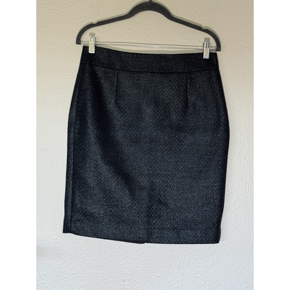 Banana Republic Faux Leather Black Pencil Skirt Textured Tweed Look Size 8